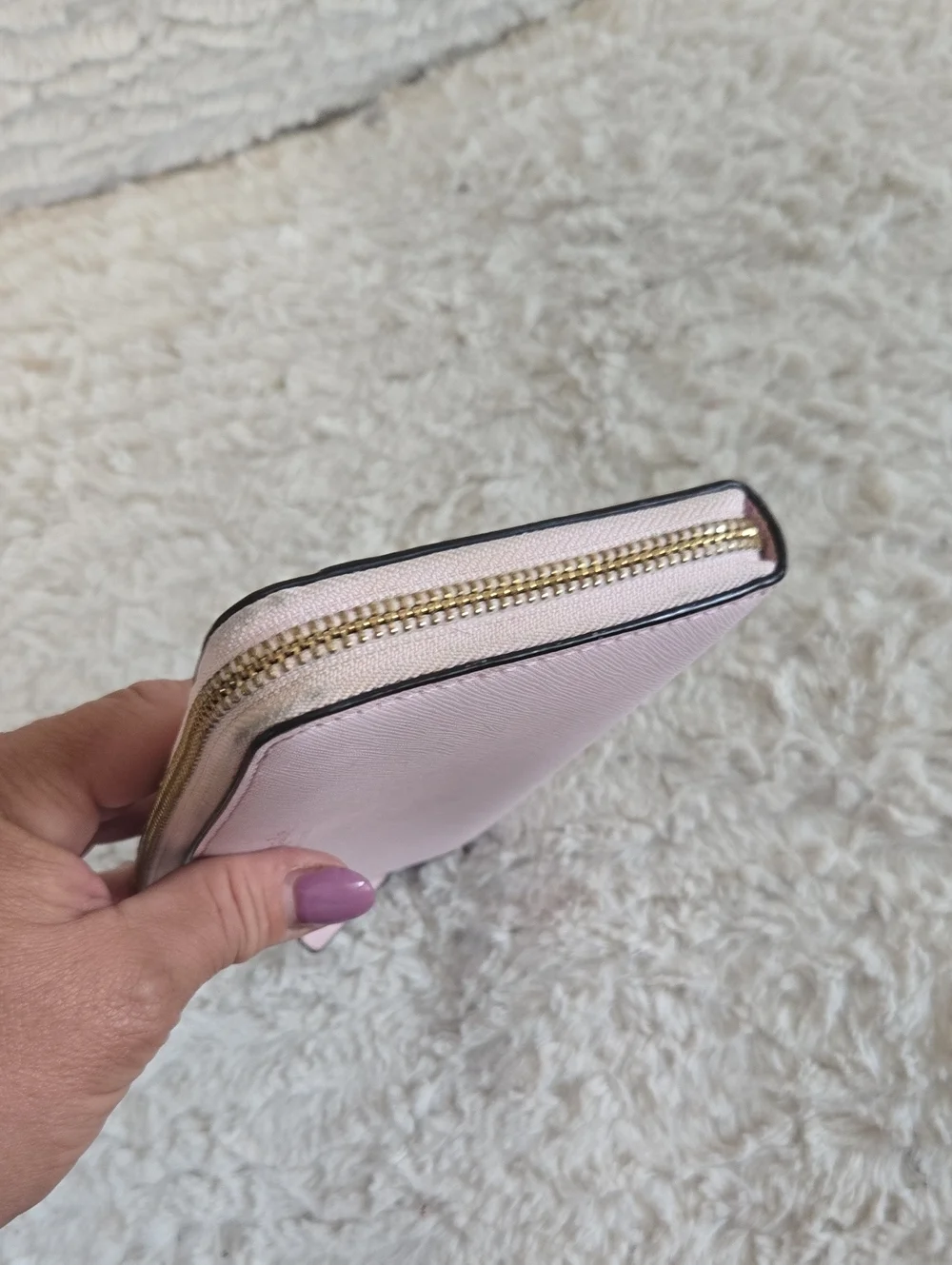 kate spade pale pink zip-around wallet with gold logo EUC